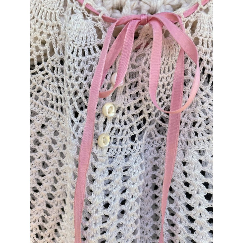 Antique Art Deco Crochet Baby Dress Silk Ribbons Crochet Doll Hanger - Picture 5 of 16